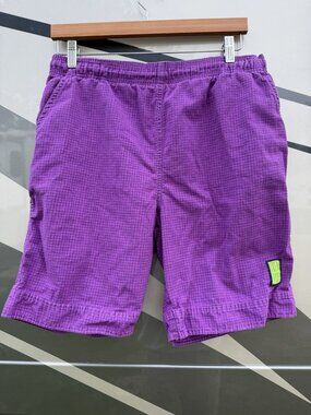 Vintage 90s Ocean Pacific OP purple check neon logo board shorts M retro hipster